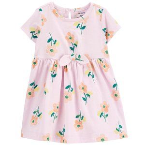 Baby Girls Carter's Pink Flowered Jersey Dress Size 12 months  Diaper Cover NWT